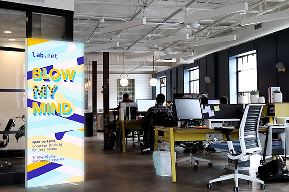 PIXLIP POP backlit alternative to roll up in an office Pixlip POP advertising banner in an office